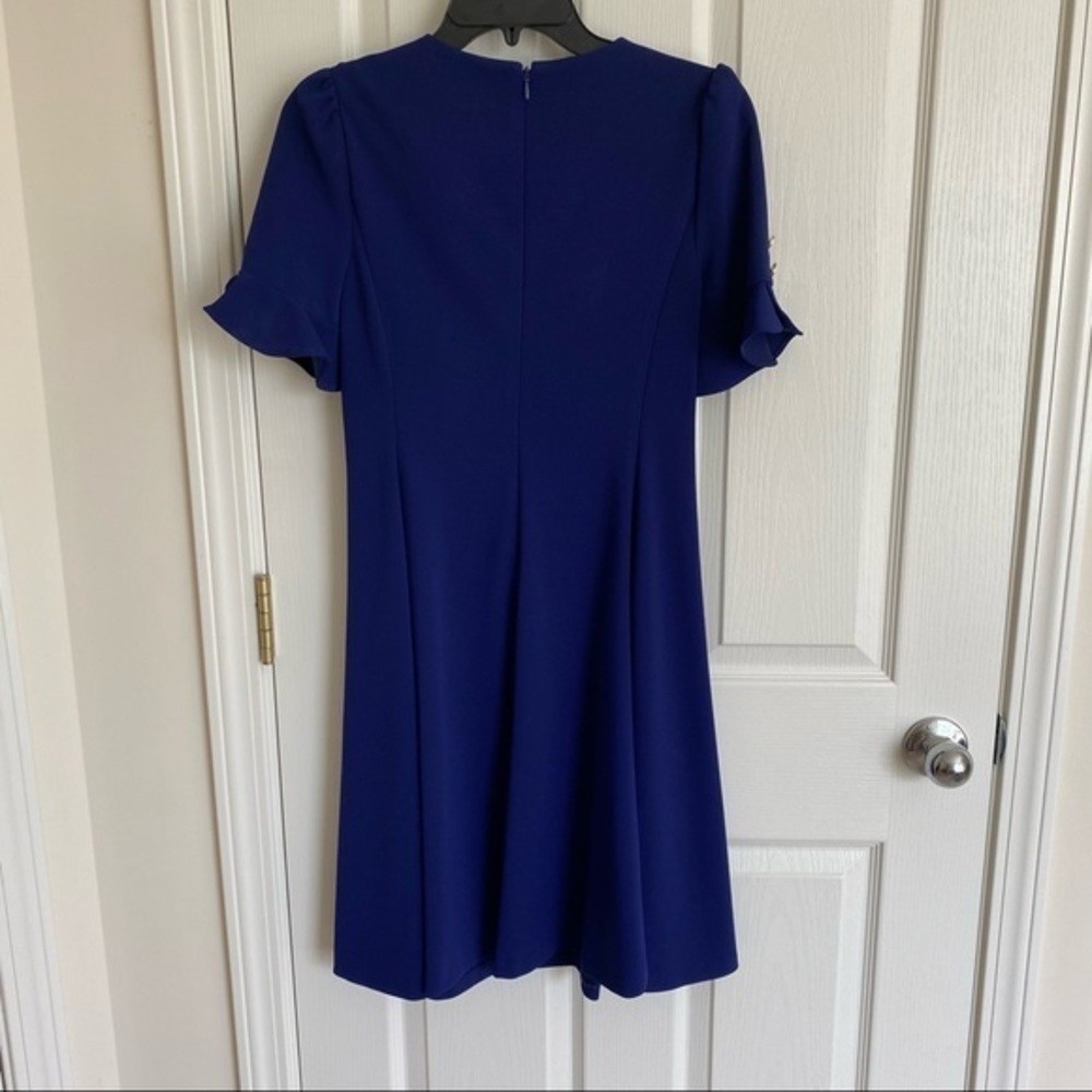DKNY Button Sleeve Flounce Fit & Flare Dress in Blue Size 4 - Picture 9 of 14